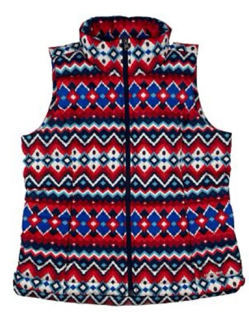 Lands' End Women's Down Puffer Vest Ivory Chevron Fairisle Print NWT Large